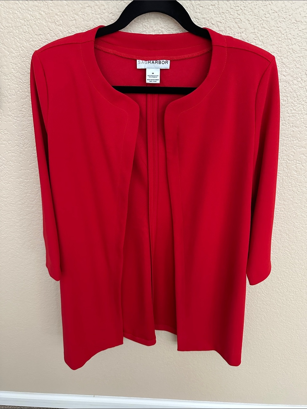 Sag Harbor Vibrant Red Open-Front 3/4 Blazer Cardigan